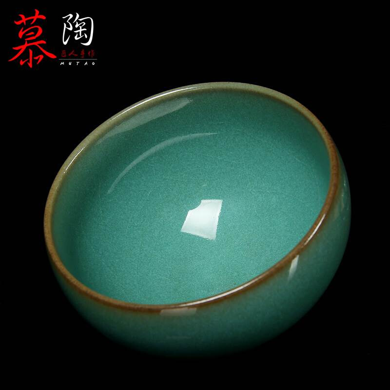 慕陶苏天培深水绿茶盏 开片z青瓷主人杯全手工铁胎茶杯陶瓷品茗杯