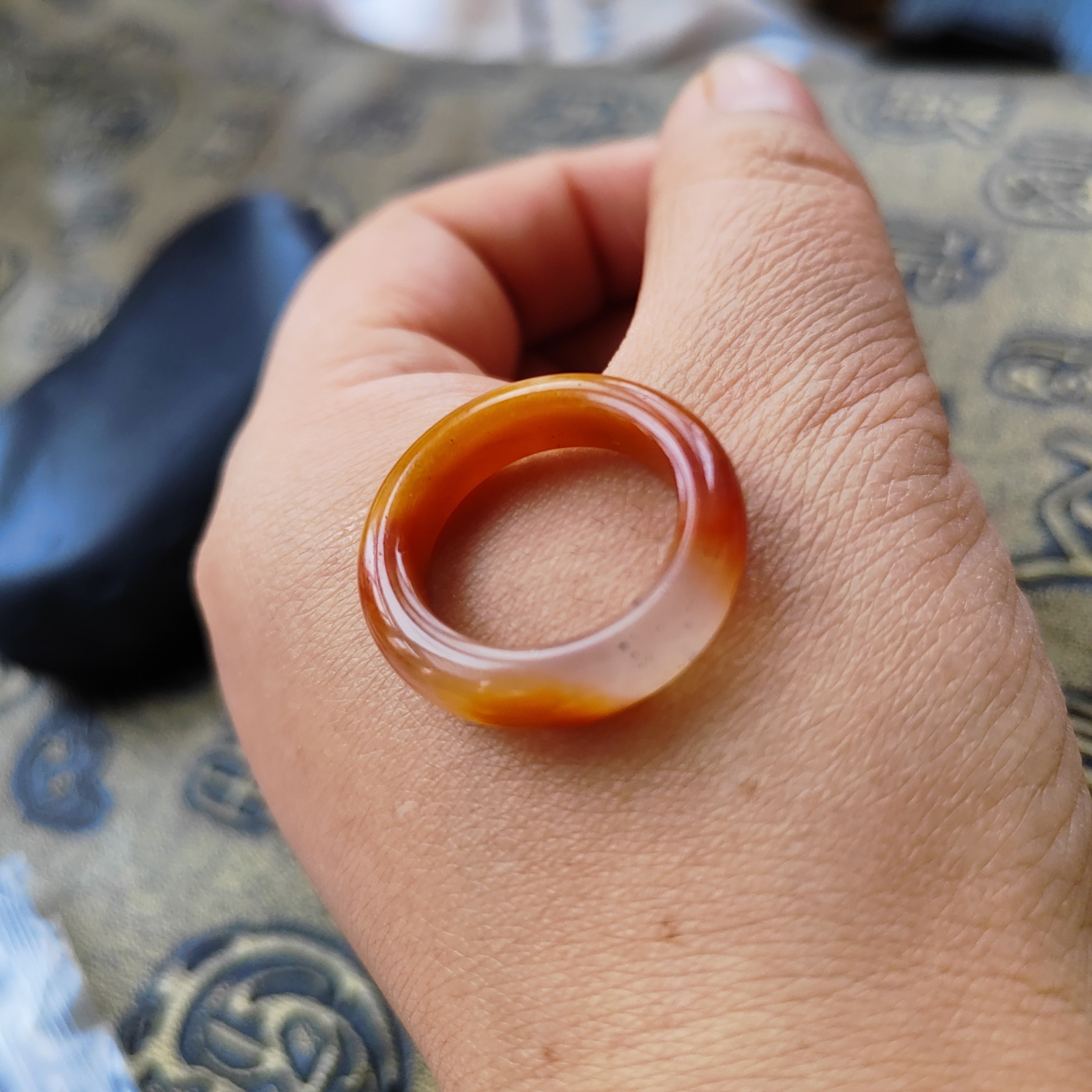 卡17.6宽6厚4冰红金沙戒圈A货纯天然玉石官方正品黄龙玉戒指42号