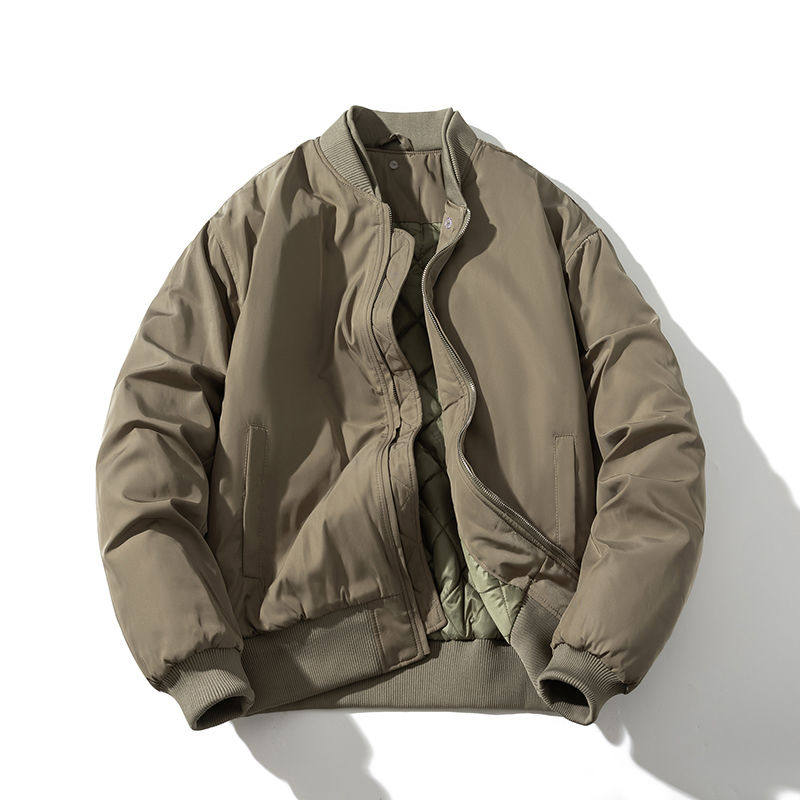 复古工装外套飞行员夹克男情侣美式简约纯色棒球服夏秋季加厚棉服