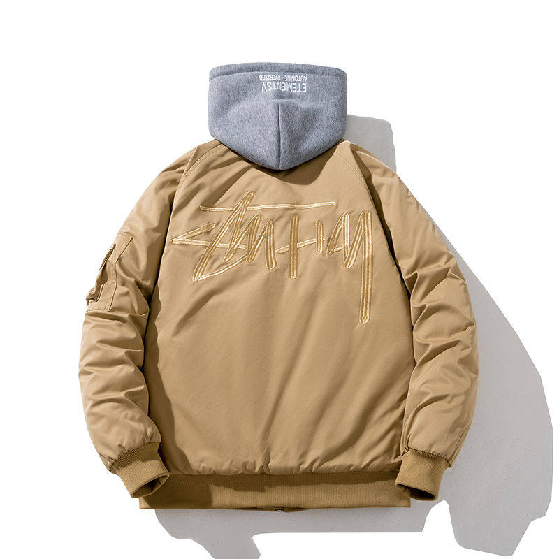 美式vintage刺绣飞行员夹克男夏秋季高街棉衣棒球服加厚潮牌外套