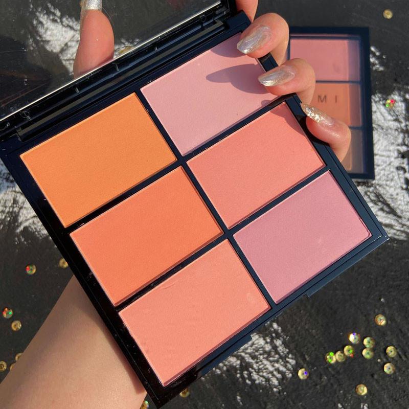 腮红盘高光修容一体盘六色化妆师专用裸妆自然哑光橘色灰粉色胭脂