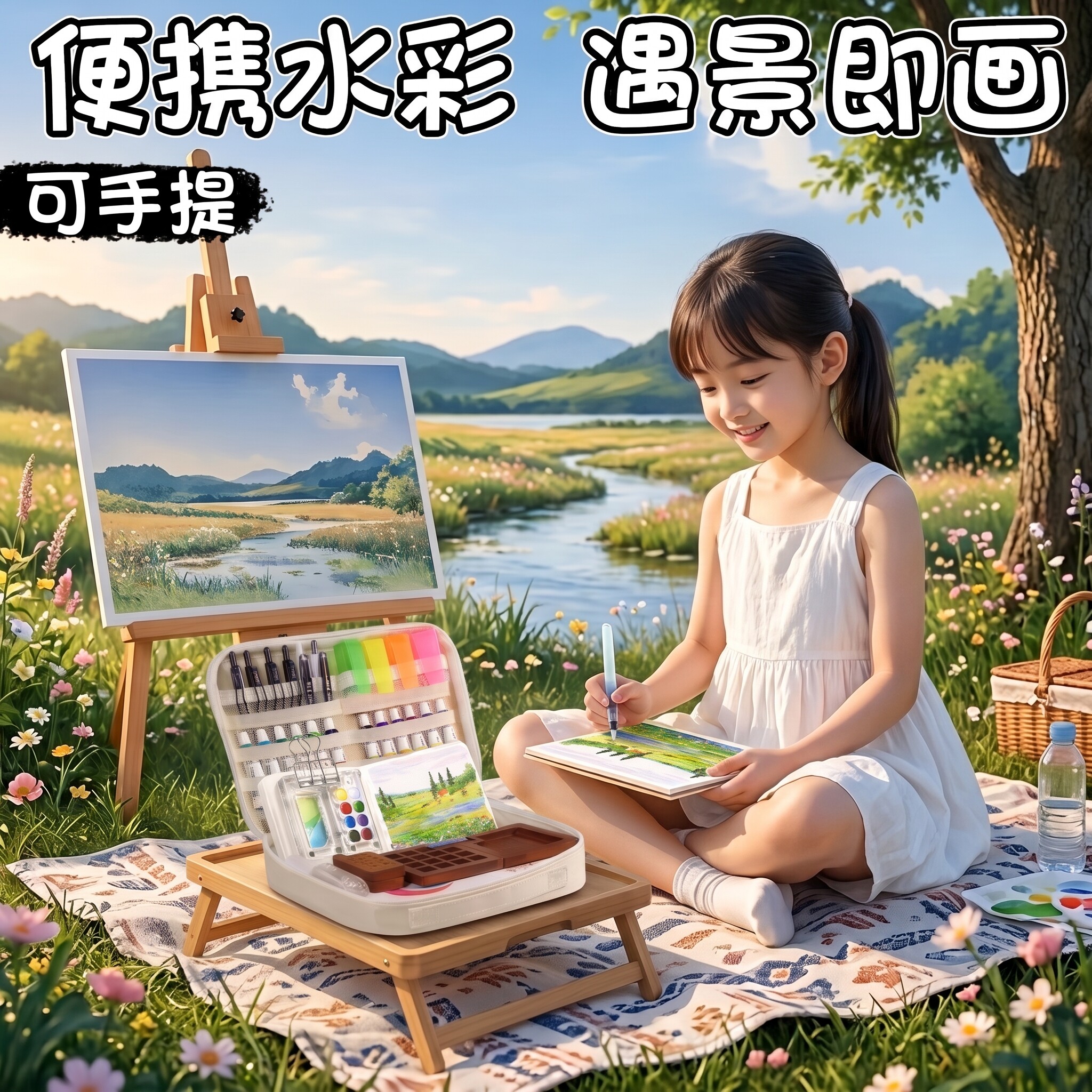 便携随身迷你水彩套装胡桃木颜料