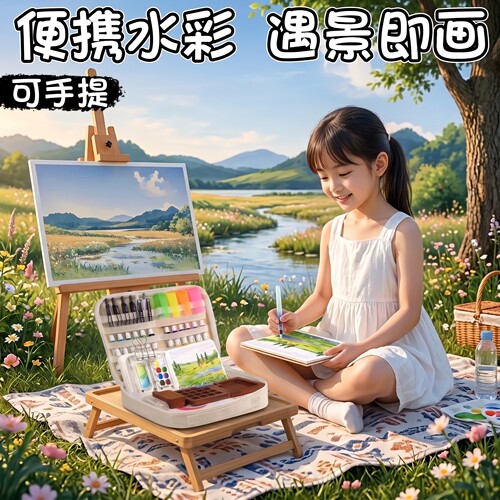 便携随身迷你水彩套装胡桃木颜料