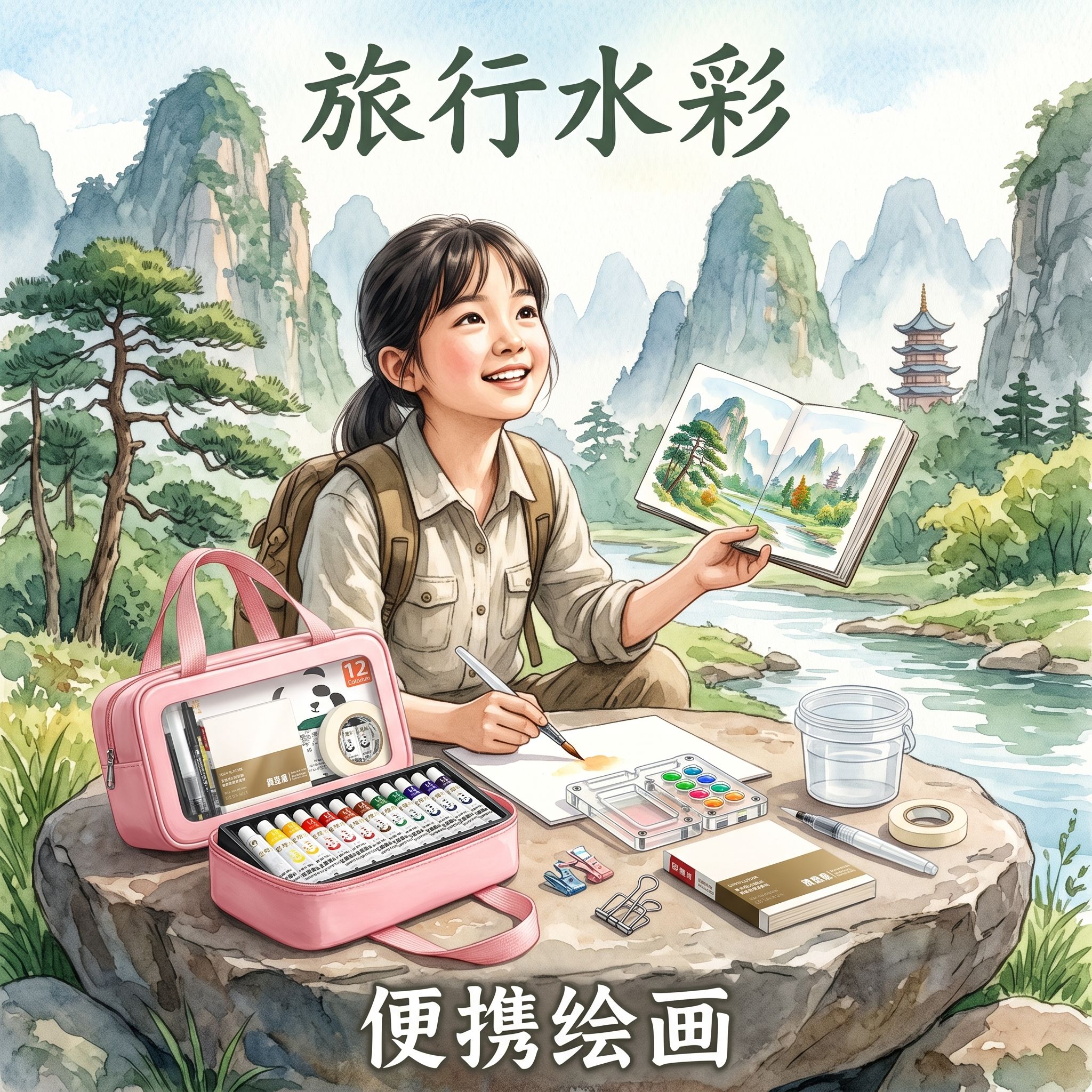 小学生儿童迷你便携水彩全套工具