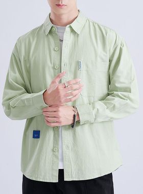 2025早春长袖衬衫男cleanfit潮牌时尚宽松休闲高级感翻领轻奢衬衣