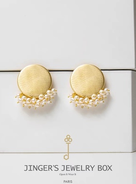 jinger法国巴黎原创设计师款高级感满月天然小米珍珠耳环
