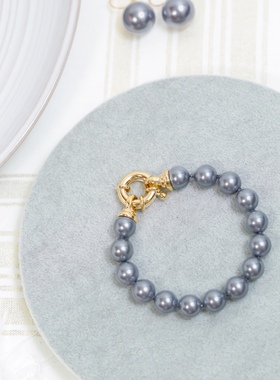 西班牙马略卡10mm纯正铂金灰强光珍珠手链