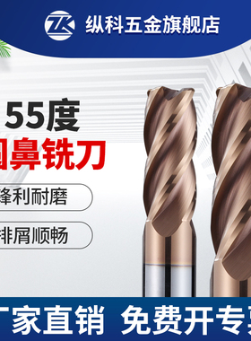 55度圆鼻铣刀4刃牛鼻刀钨钢合金加长立铣刀R0.5R1R2R3CNC数控刀具