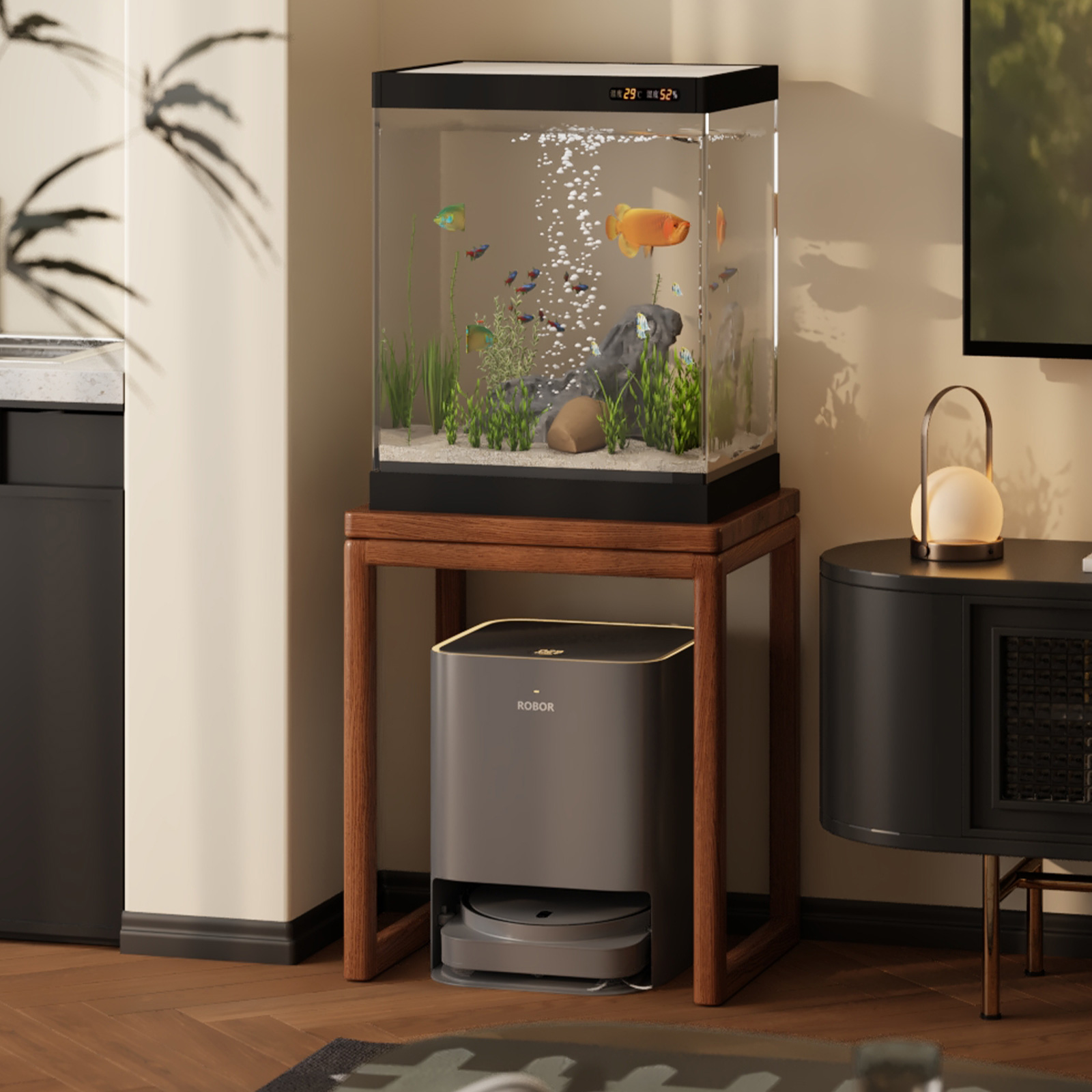 菏森派实木扫地机器人置物架