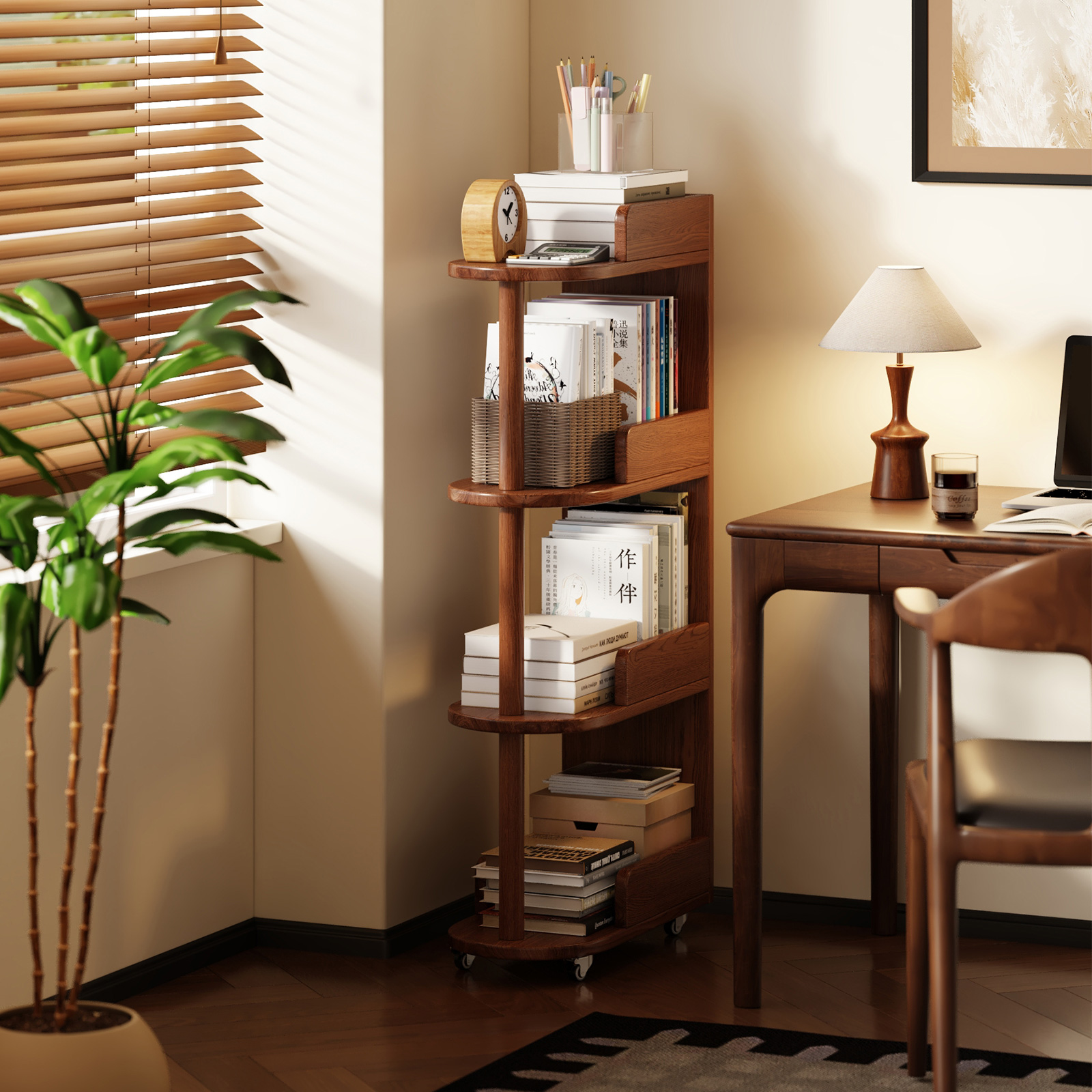 菏森派实木书架置物架可移动