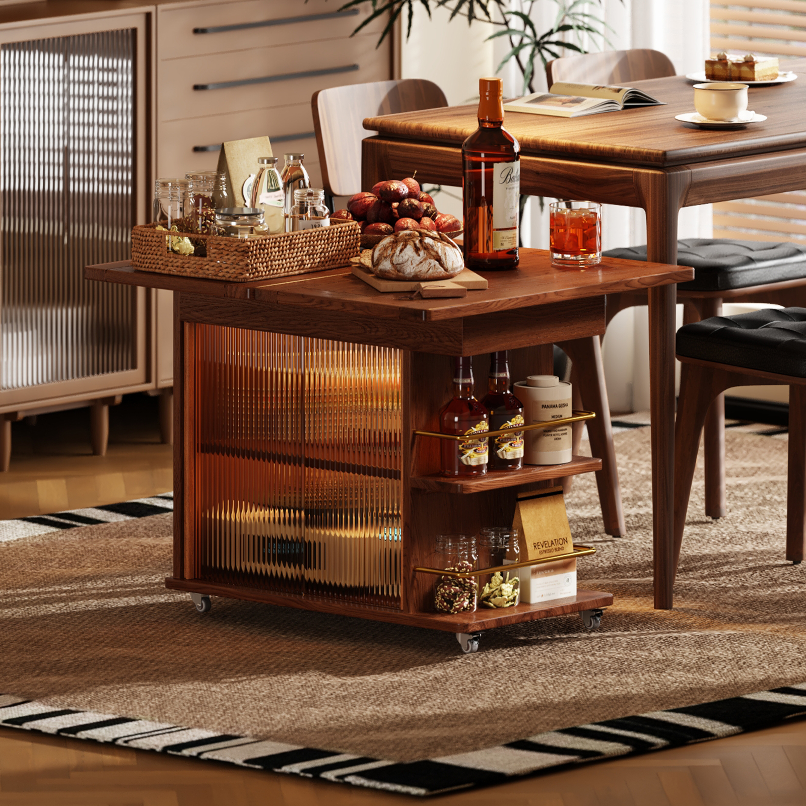 菏森派实木餐车小推车