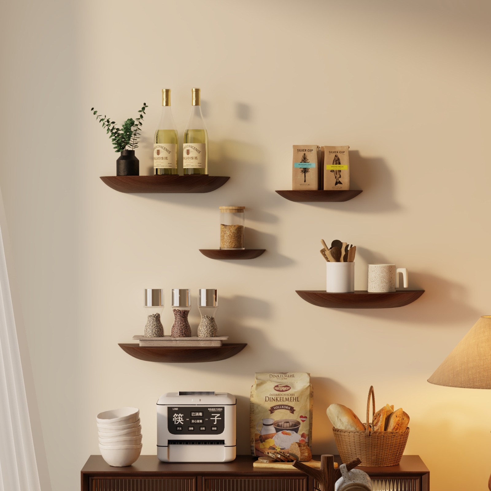 菏森派墙上置物架实木免打孔