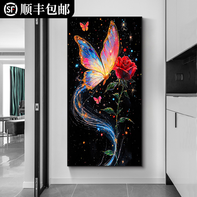 蝴蝶高级感数字油画diy填充填色风景丙烯油彩装饰玄关挂画手绘画图片