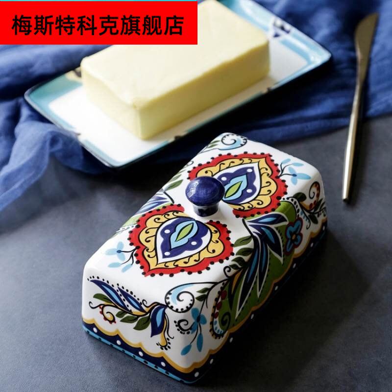 美式创意陶瓷餐具黄油盒带盖家用牛油盘黄油碟奶酪盒甜品盘蛋糕