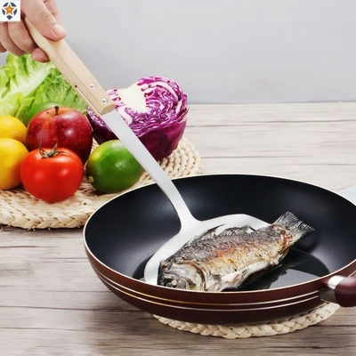 极速AWooden handle spatula anti scald frying spatulaX soup s
