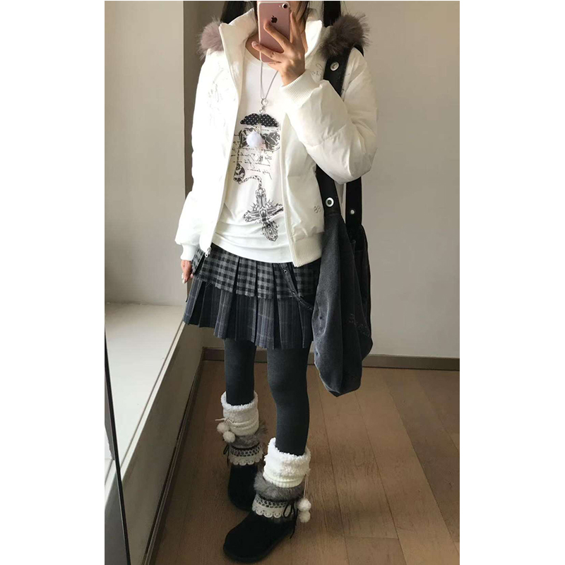 黑灰格纹拼接撞色半身裙女