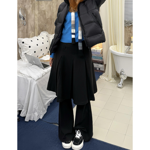 松弛感宽松垂感假两件阔腿裤 女春秋新款 复古屁帘拼接休闲裙裤 美式