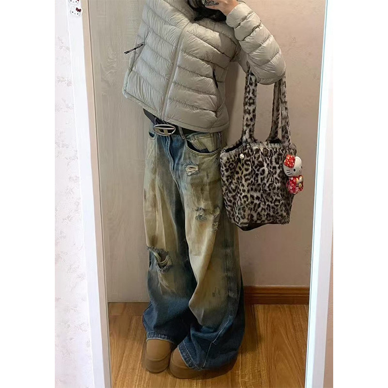 美式复古扎染做旧破洞牛仔裤女2025早秋新款设计感时尚流行弯刀裤,女装/女士精品,牛仔裤,淘宝优惠券,粉丝福利购,淘宝优惠卷