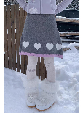 美式复古灰色爱心半身裙高级感冬装女新款时尚宽松显瘦a字针织裙