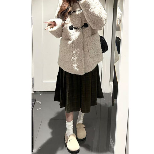美式复古绿色格子半身裙