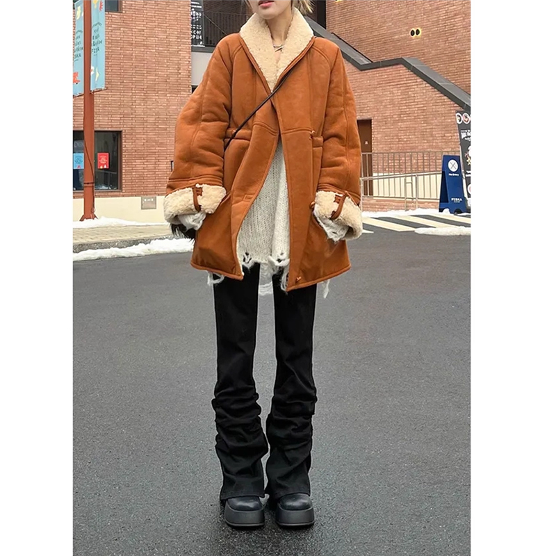 复古小众设计感黑色抽褶牛仔裤女