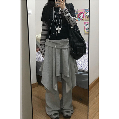 韩系慵懒设计感灰色不规则裙裤