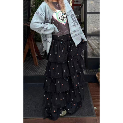 小众设计感星星印花蕾丝边裤