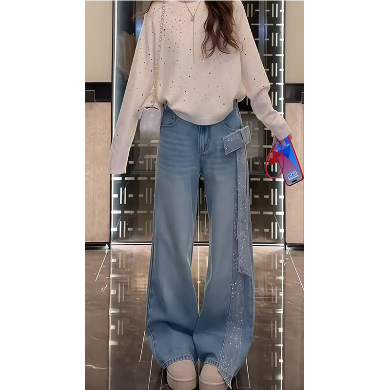 美式复古立体蝴蝶结烫钻牛仔裤女冬季街头辣妹时尚修身显瘦直筒裤,女装/女士精品,牛仔裤,淘宝优惠券,粉丝福利购,淘宝优惠卷