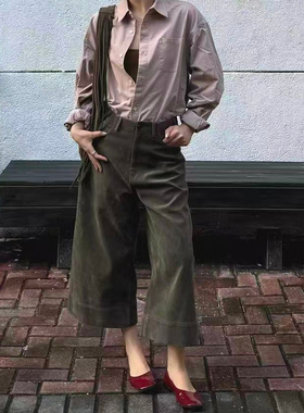 美式高街绿色金丝绒休闲长裤女秋冬慵懒松弛感宽松显瘦阔腿裤子潮