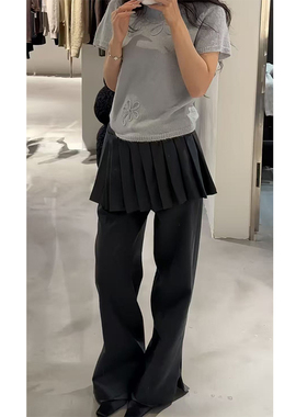 百褶拼接直筒裙裤秋冬韩系设计感低腰版型好看宽松显瘦显长休闲裤