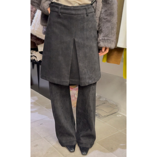 宽松阔腿裤 美式 小众时尚 女2026春秋新款 复古水洗开衩屁帘休闲裙裤