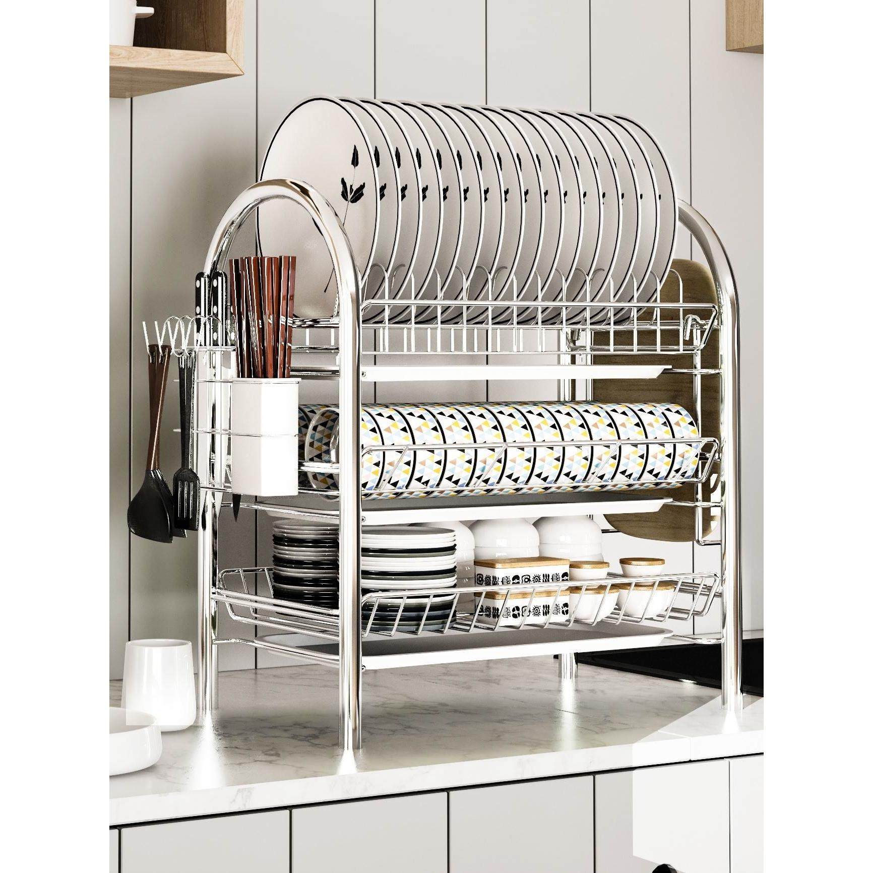 不锈钢色碗架沥水碗架盘子凉晾放控水架厨房置物架装碗筷收纳盒箱,家装主材,卫浴置物架,淘宝优惠券,粉丝福利购,淘宝优惠卷