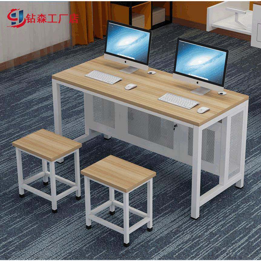 微机室机电脑房桌单人位台式桌子辅导钻森办公班双凳教人学校培训
