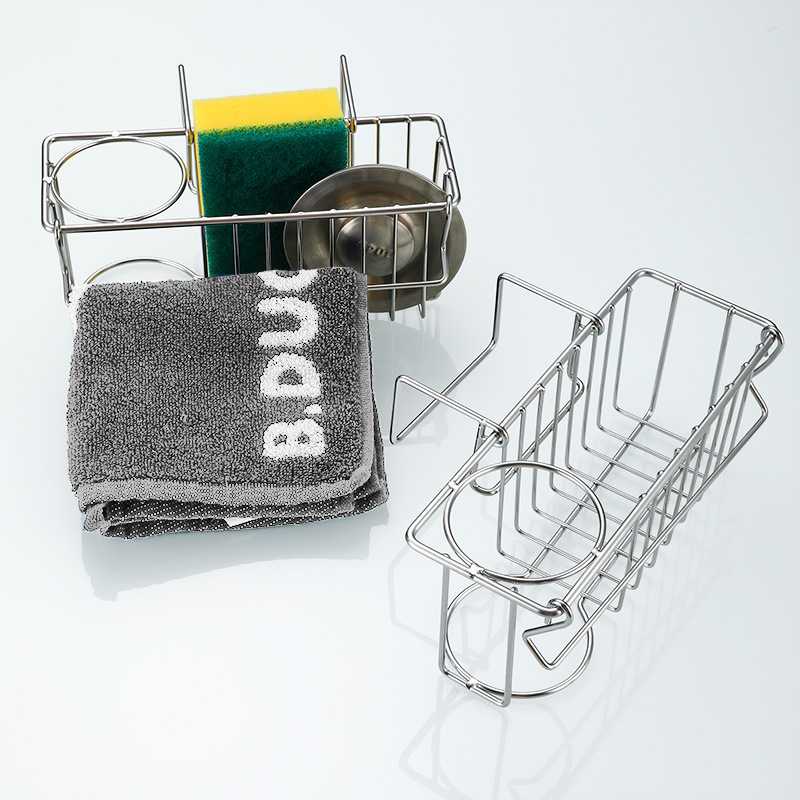 源头厂家304不锈钢厨房水槽沥水篮  抹布海绵收纳架挂钩沥水架