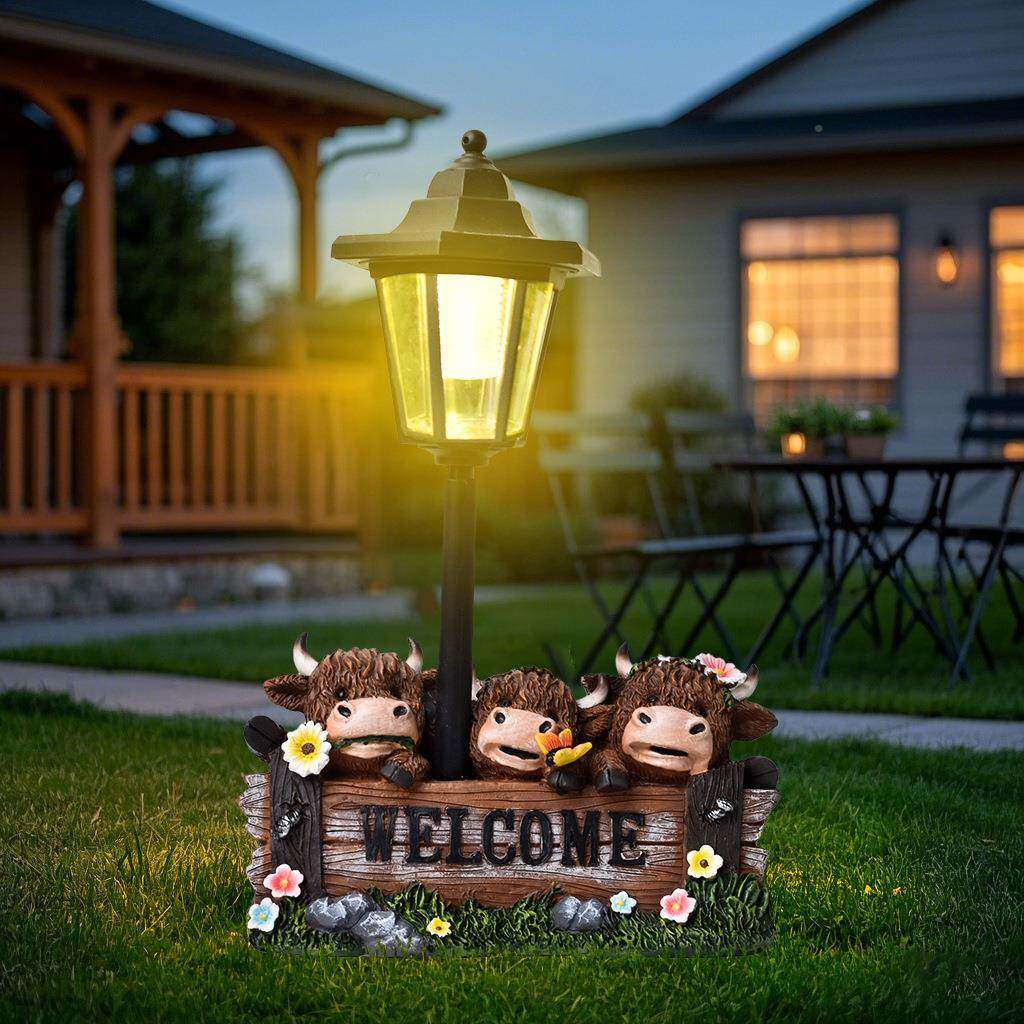 跨境牦牛欢迎像牌LD-032花园雕摆件高牛地太外阳能园艺户装饰树脂
