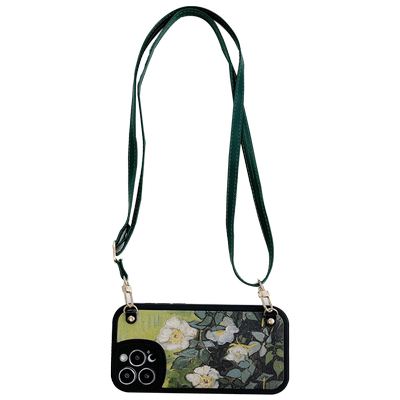 华为p50斜挎油画手机壳玫瑰花