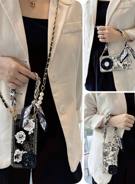 华为mate70pro苹果斜挎pura70手机壳山茶花x丝巾+适p用nova13硅12胶9防8摔7女6新5款4高3级11青g春s全1包e