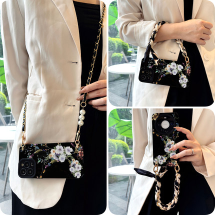 oppo斜挎reno13pro手机壳+花朵f丝巾find适r用k硅x胶11软0壳9全8包7防6摔5标4准3梦2境1女g/plus/s新e款z