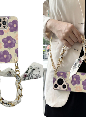 适用一加13手机壳12斜挎ace5pro丝巾紫色花1加oneplus硅胶11全包防摔ace软5壳g小羊皮r时尚t新2款v女3竞ace