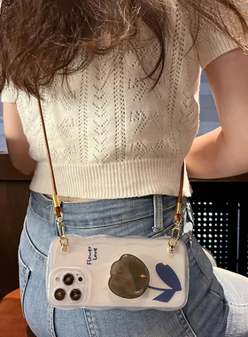 波浪透明郁金香小米14斜挎手机壳13适用k红米50创12意11青5春g版10挂s绳e可t背note9pro新40款30女60高级civi