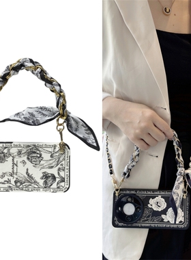 丝巾山茶花苹果16promax斜挎iphone15手机壳plus适14用mini硅13胶12防11摔x新s款r女e高7级p情g侣max时8尚6