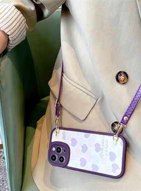 紫色爱心reno10pro斜挎11手机壳15适用oppo新9款8女7简6约5可4爱3时z尚2小1众find定x制diy原ace创neo艺r术17