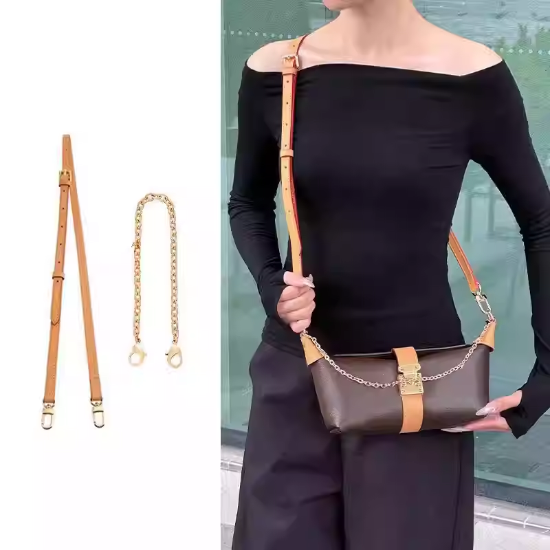 适用LV POCHETTE MIA肩带改造老花包包斜跨牛皮背带防磨损扣配件