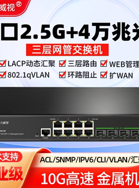 希力威视12口2.5G万兆交换机8口2.5G电4万兆光三层网管10G交换器VLAN划分LACP动态汇聚生成树网络分流器