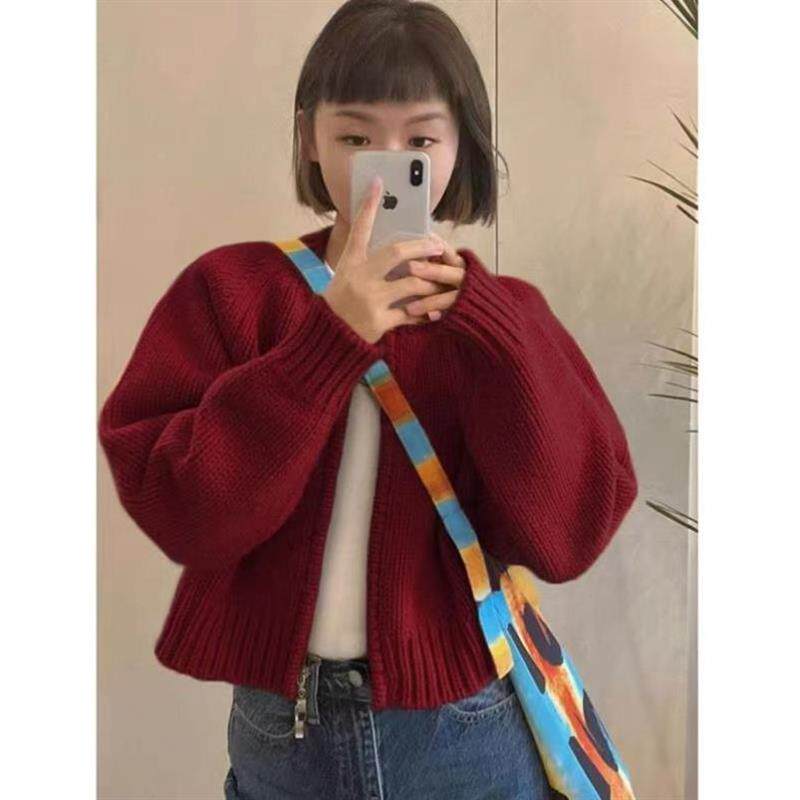 灰色短款毛衣外套女装秋冬2026新款宽松加厚拉链开衫长袖针织上衣