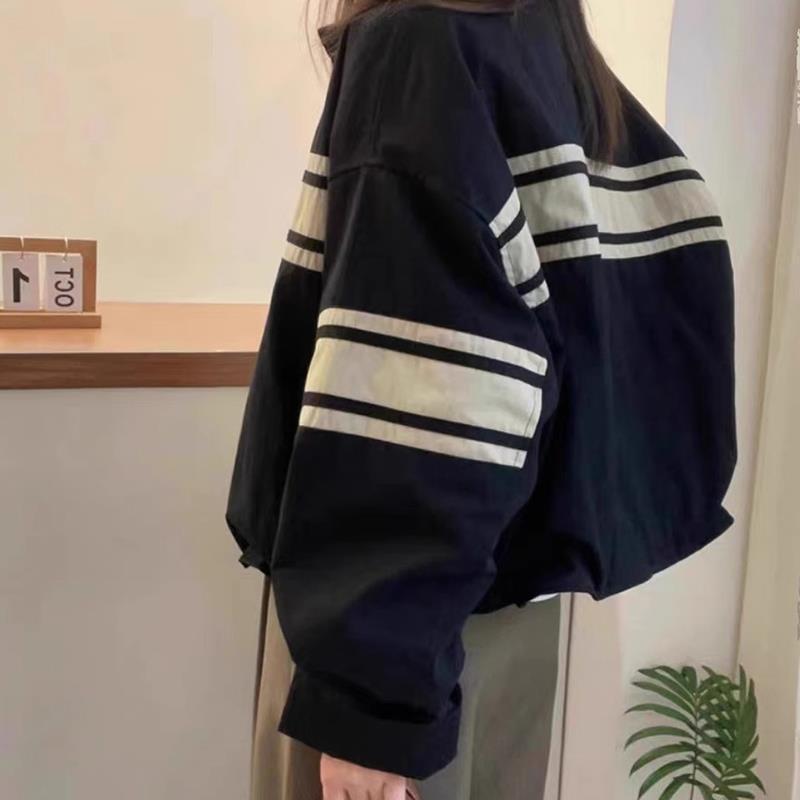 外套女2025新款春秋季爆款休闲条纹洋气棒球服宽松短款夹克上衣服