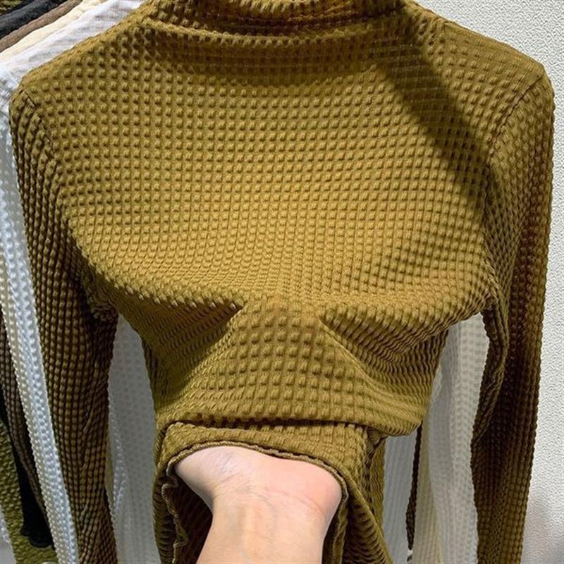 欧货半高领打底衫女秋冬内搭2024新款洋气修身肌理感上衣长袖t恤