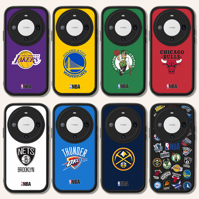 NBA队徽小羊皮手机壳适用华为MATE60湖人50公牛40E勇士30PRO雄鹿20篮网软壳76人马刺灰熊掘金凯尔特人热火