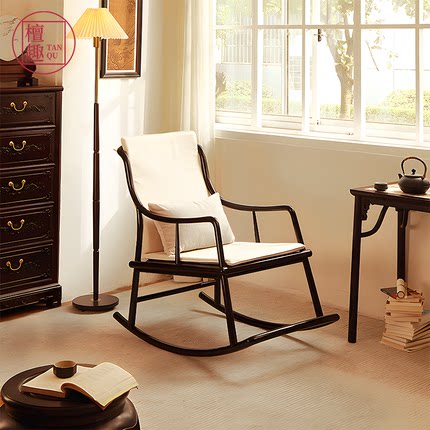 檀趣红木家具紫光檀红木摇椅新中式软屉躺椅酸枝木逍遥椅阳台摇椅