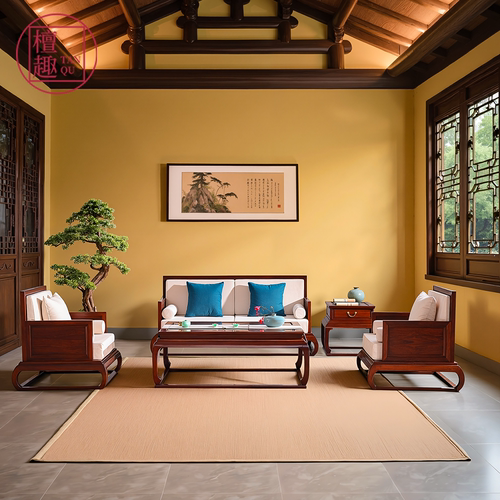 檀趣国标红木汉韵民风缅甸花梨沙发组合中式古典客厅明式家具